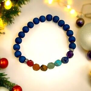 Genuine Gemstone Chakra & Blue Lava Bracelet